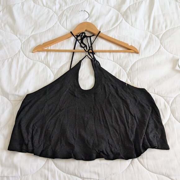 Free People Cropped Halter Tank Top XL Black Knit Linen-blend Long Weekend NWT - Picture 5 of 16